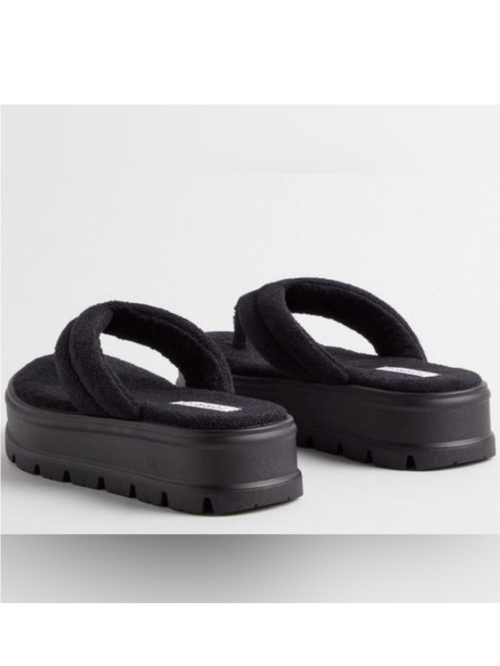 torrid Black Plush Terry Cloth Platform Thong Sandals - Picture 3 of 7